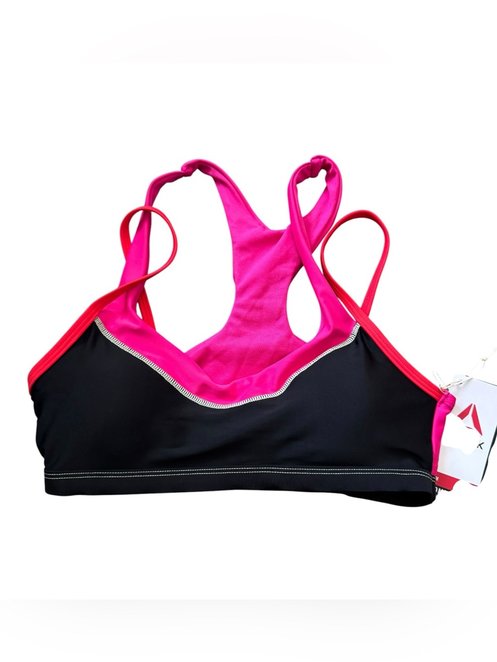 Reebok NWT Bikini Top XS Pink Black Crossback UPF 50+ Chlorine Resistant